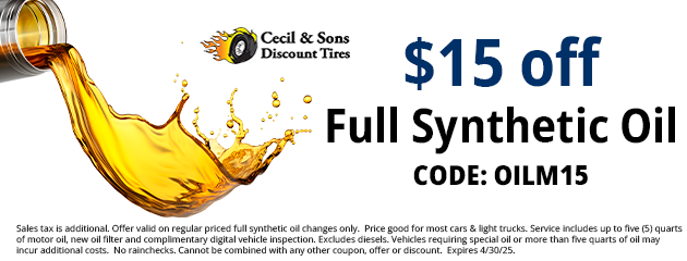 $15 off Full Synthetic Oil Change